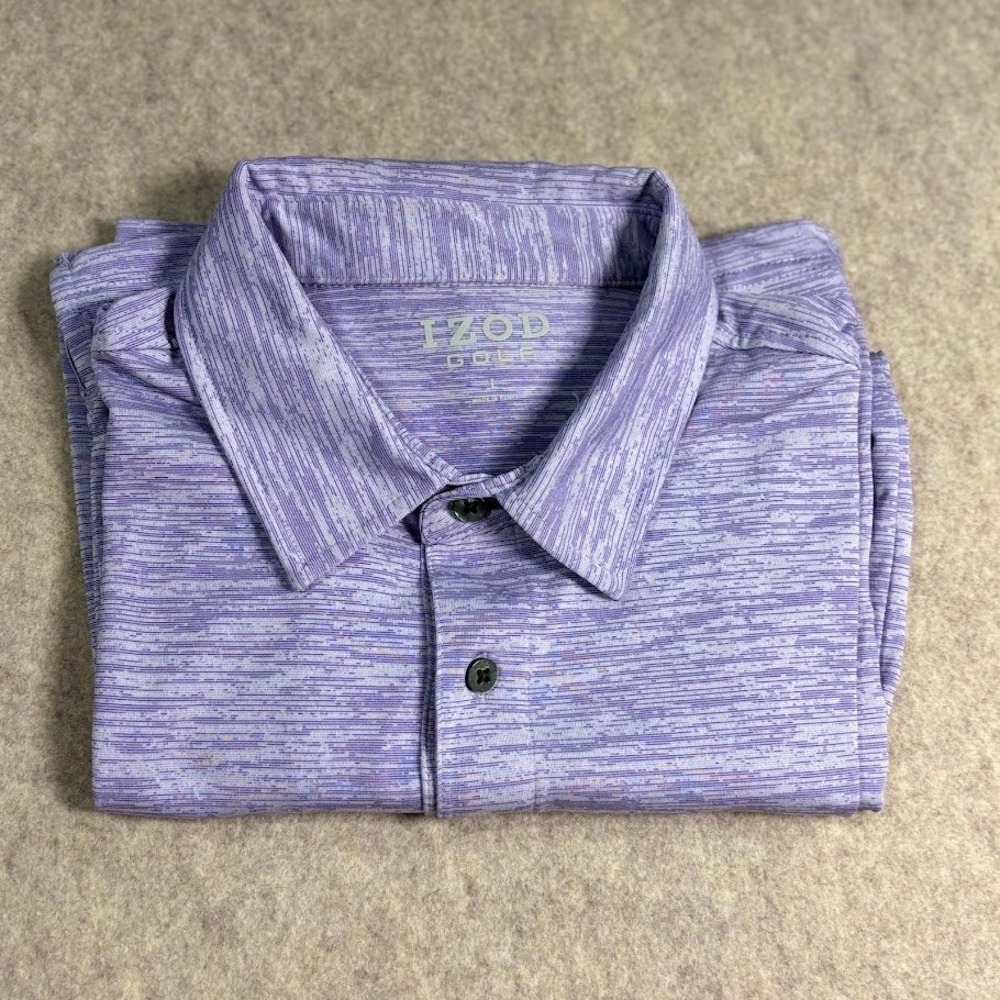 IZOD Golf Polo Shirt Mens Large L Purple Polyester Space Dye Performance Classic